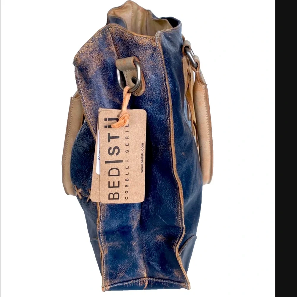 Bed Stu Bag. Stylish Blue and Tan Leather Tote Bag - Picture 3 of 7